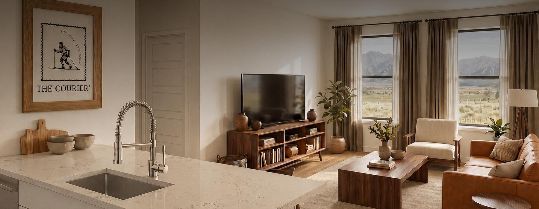 a living room with a large tv
