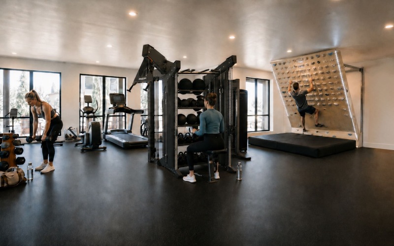 fitness center room with treadmills