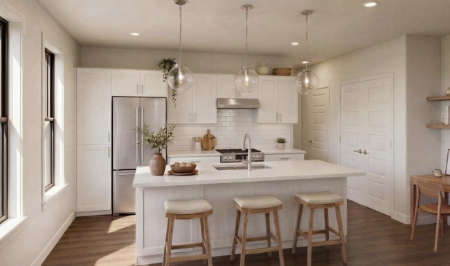 a kitchen with an island