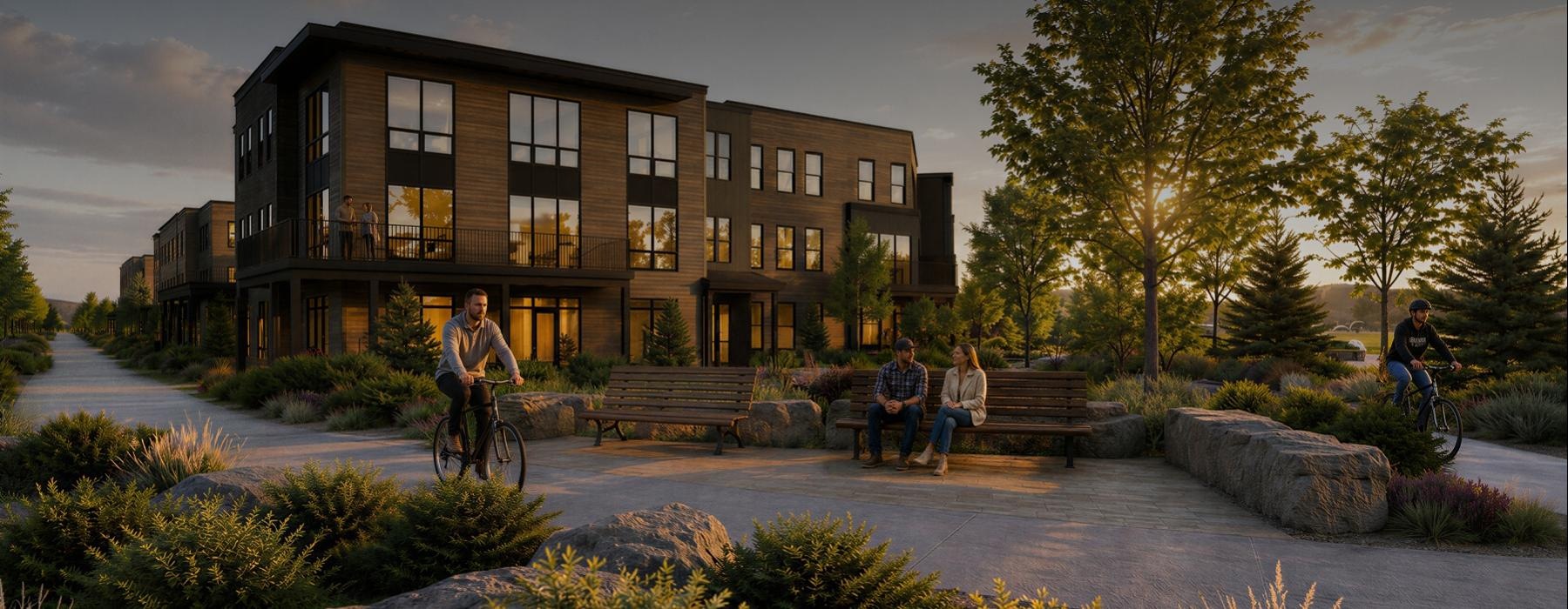 a group of people riding bikes in front of a building